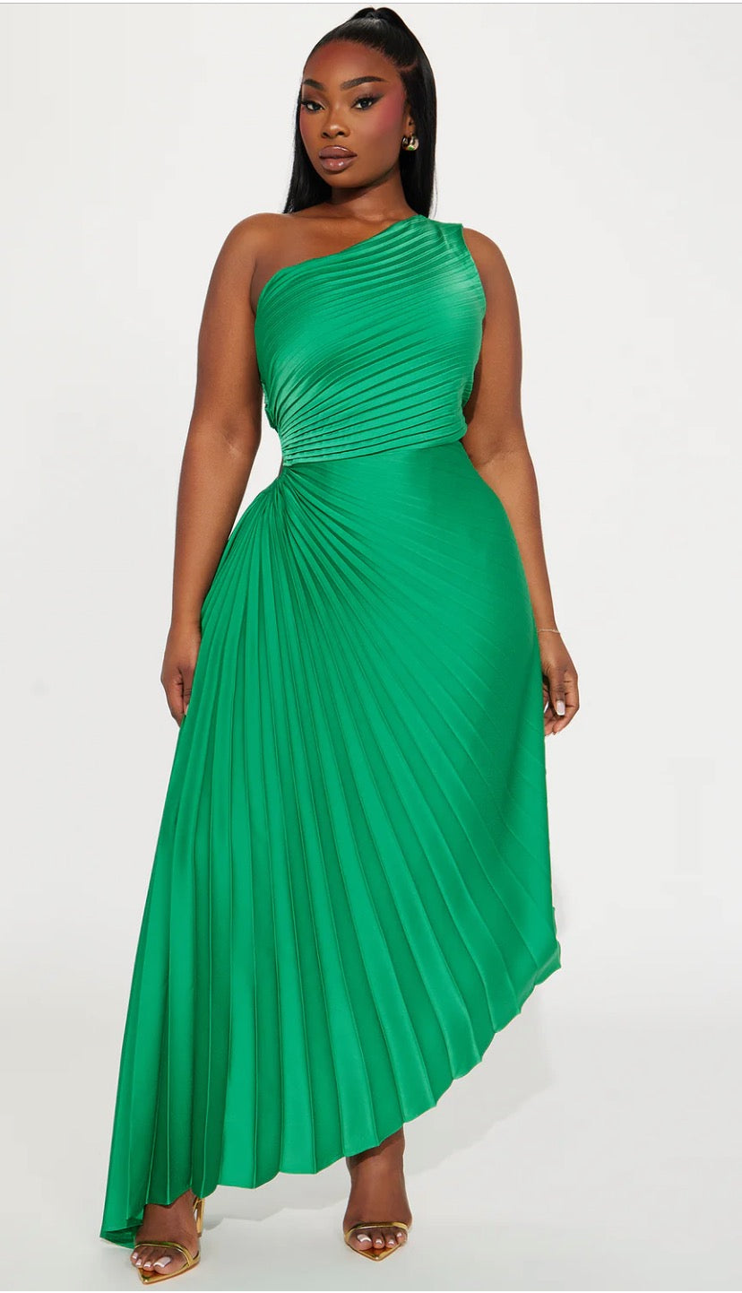 Goddess Glow Pleated Gown