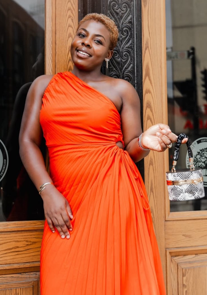 Goddess Glow Pleated Gown