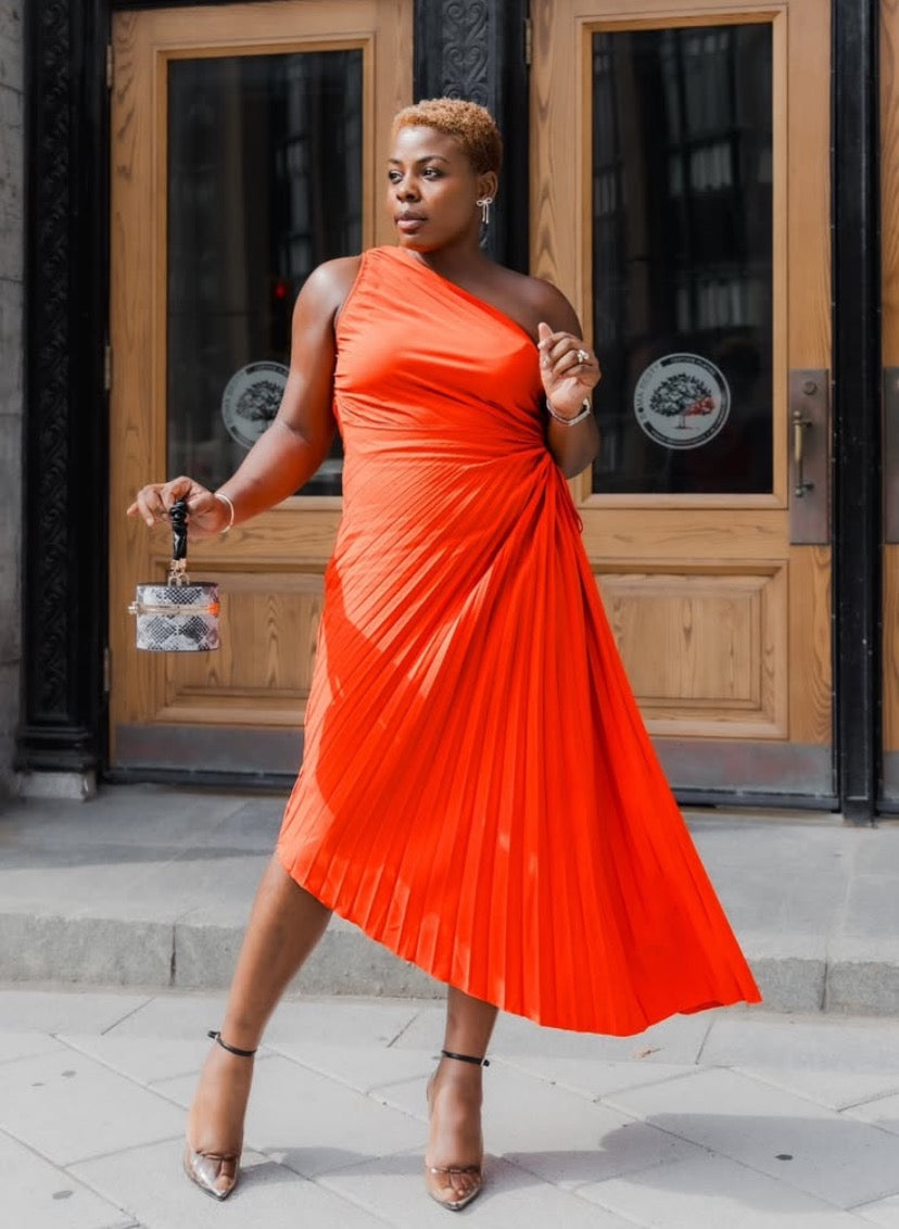 Goddess Glow Pleated Gown