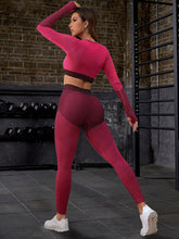 Load image into Gallery viewer, Striped Long Sleeve Top and Leggings Sports Set